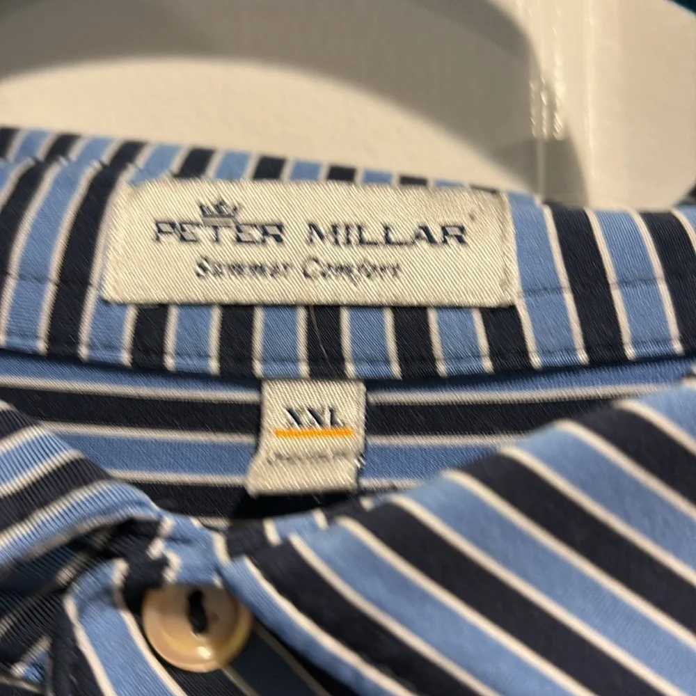 Peter Millar summer comfort golf polo short sleeve shirt blue stripes XXL - Picture 2 of 4
